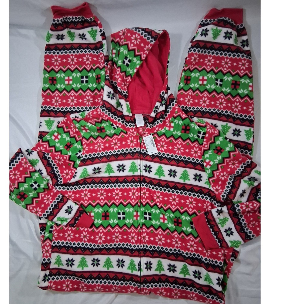 The Childrens Place Mens XL Adult Christmas Fair Isle Fleece Hooded Pajama Suit